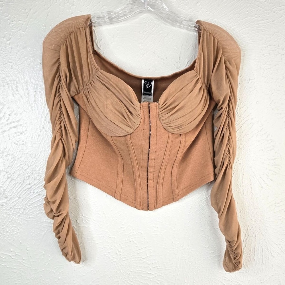 Windsor Womens Sexy Biege Crop Top Corset w/ Mesh Long Sleeves Size M NWT - Picture 1 of 4